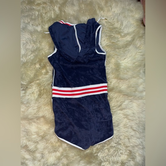 Champion terry cloth shorts romper with hoodie red white and blue - Picture 6 of 7